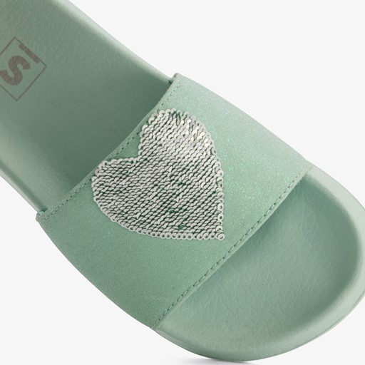 Meisjes badslippers met hartje mintgroen