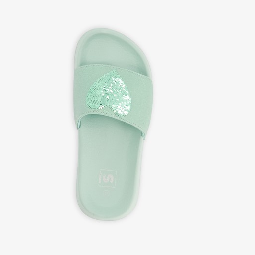 Meisjes badslippers met hartje mintgroen