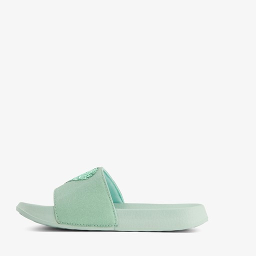 Meisjes badslippers met hartje mintgroen