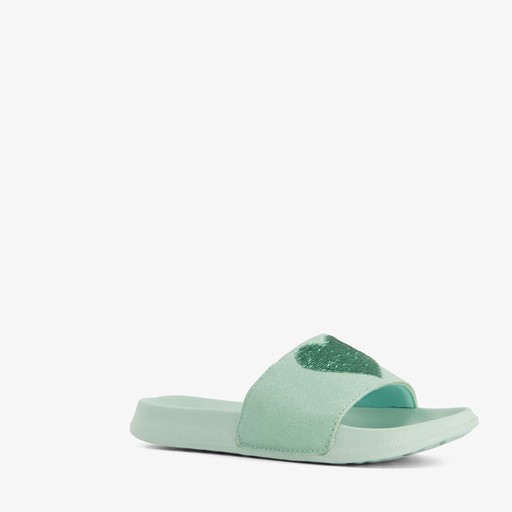 Meisjes badslippers met hartje mintgroen
