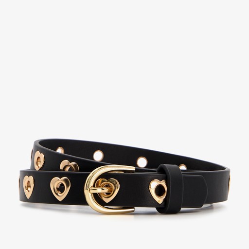Meisjes riem zwart met hartjes
