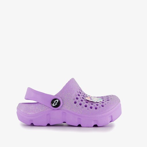 Kinder klompen paars met glitters en eenhoorn