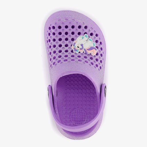 Kinder klompen paars met glitters en eenhoorn