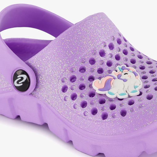 Kinder klompen paars met glitters en eenhoorn