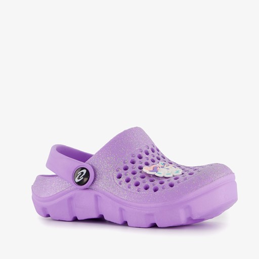 Kinder klompen paars met glitters en eenhoorn