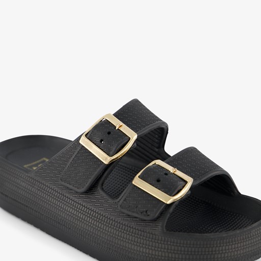 Dames badslippers met gesp zwart