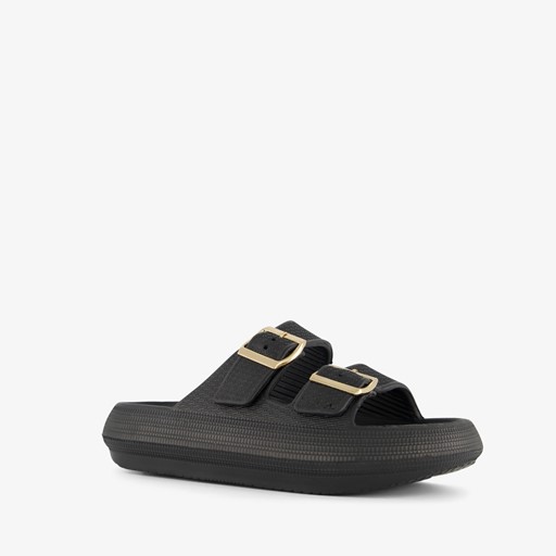 Dames badslippers met gesp zwart