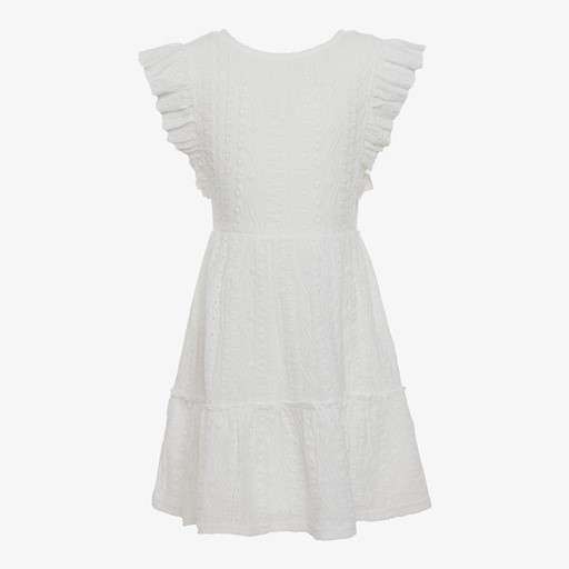 Meisjes crinkle jurk met ruches wit