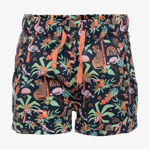 Meisjes short tropische print donkerblauw