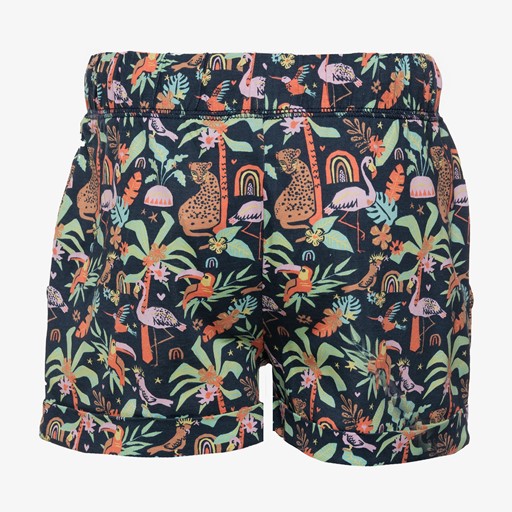 Meisjes short tropische print donkerblauw