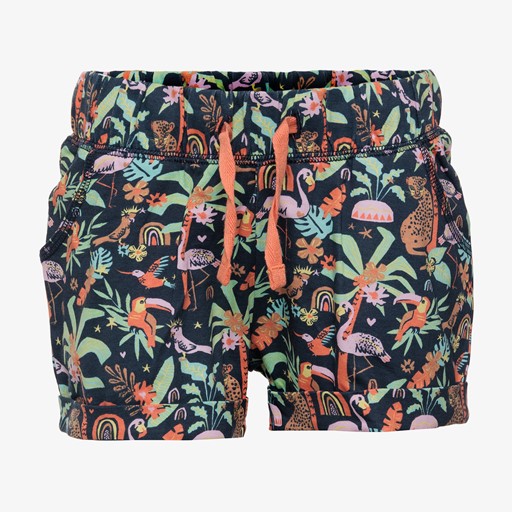 Meisjes short tropische print donkerblauw