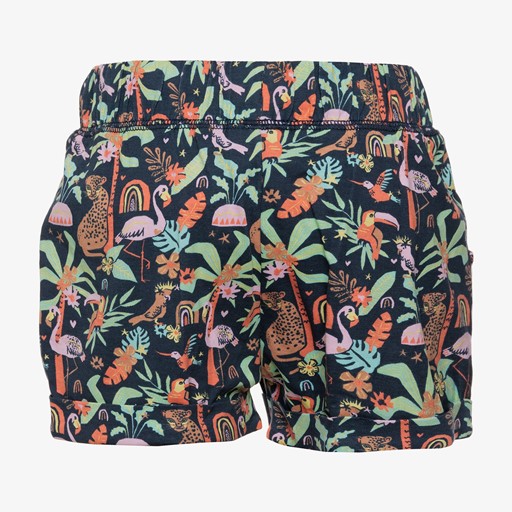 Meisjes short tropische print donkerblauw