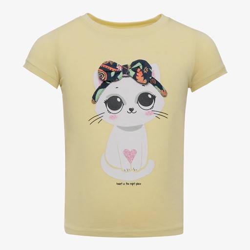 Meisjes T-shirt met kat geel