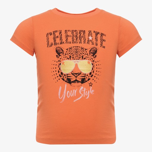 Meisjes T-shirt met tijgerkop oranje