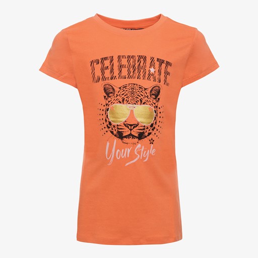 Meisjes T-shirt met tijgerkop oranje