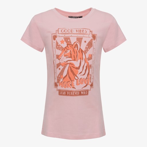 Meisjes T-shirt met tijger lichtroze