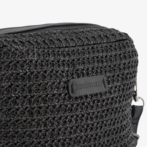 Dames stro schoudertas zwart