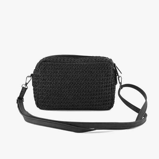 Dames stro schoudertas zwart