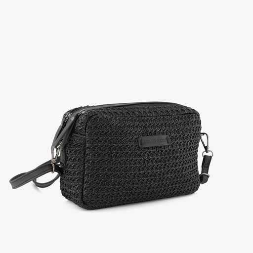 Dames stro schoudertas zwart