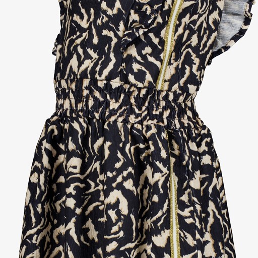 Meisjes jurk met print zwart beige