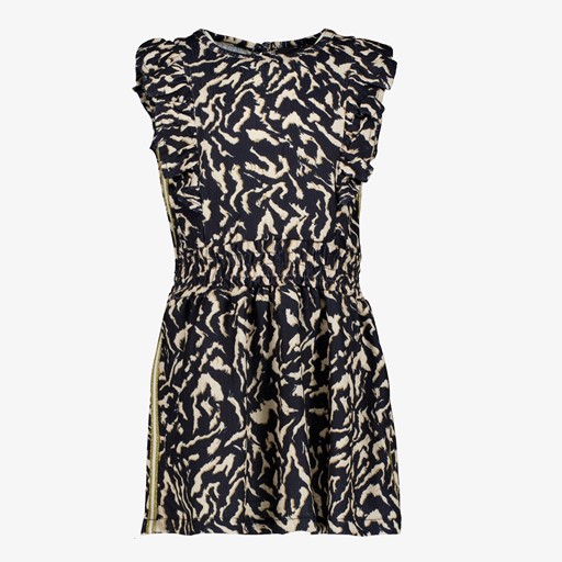 Meisjes jurk met print zwart beige