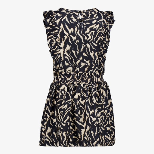 Meisjes jurk met print zwart beige