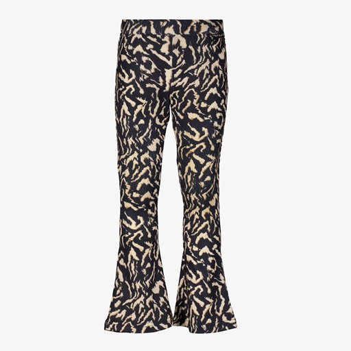 Meisjes flared broek met print zwart beige