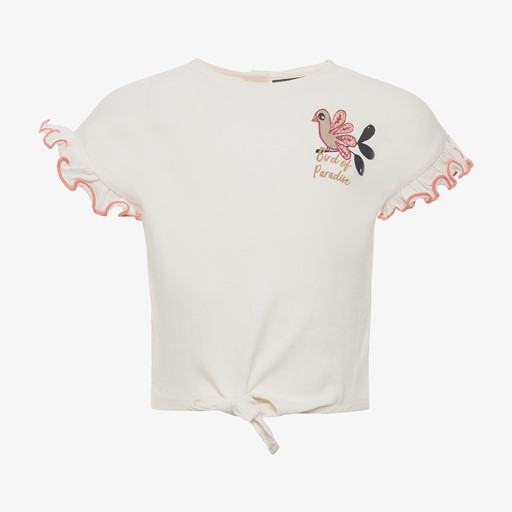 Cropped meisjes T-shirt wit met knoop