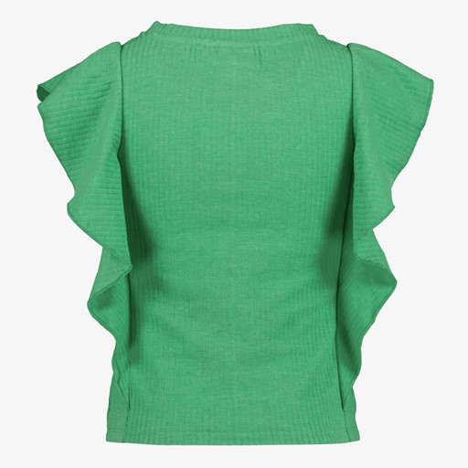 Meisjes rib T-shirt met ruches groen