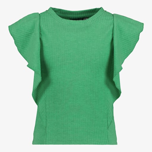 Meisjes rib T-shirt met ruches groen