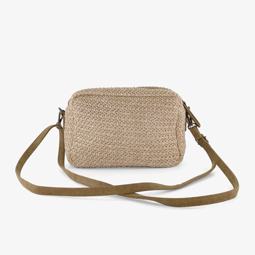 Dames stro schoudertas beige