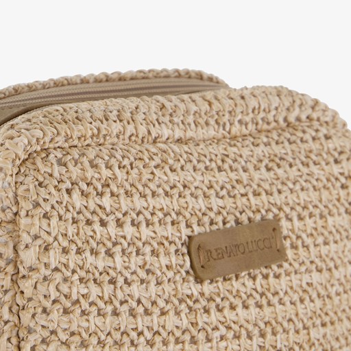 Dames stro schoudertas beige