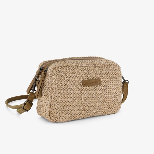 Dames stro schoudertas beige