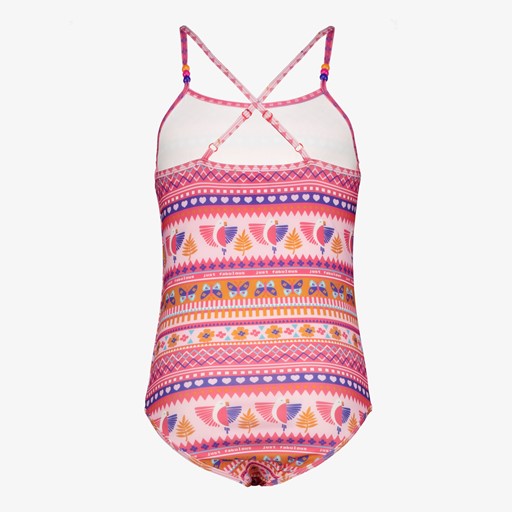 Meisjes badpak roze oranje met print