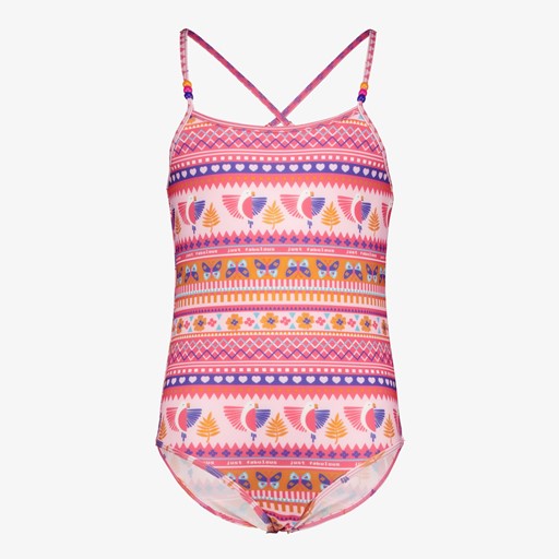 Meisjes badpak roze oranje met print