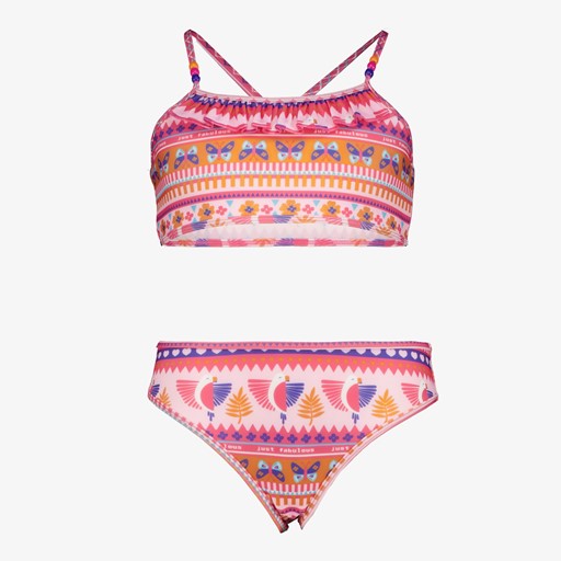Meisjes bikini roze oranje met print