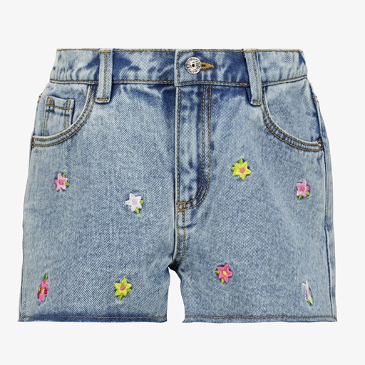 Meisjes denim short met geborduurde bloemen
