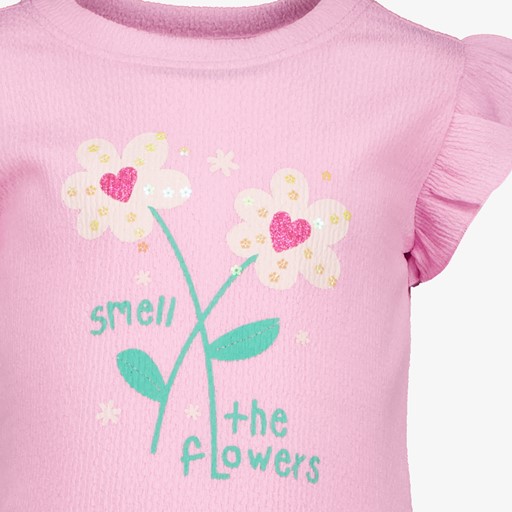 Meisjes T-shirt roze met bloemen
