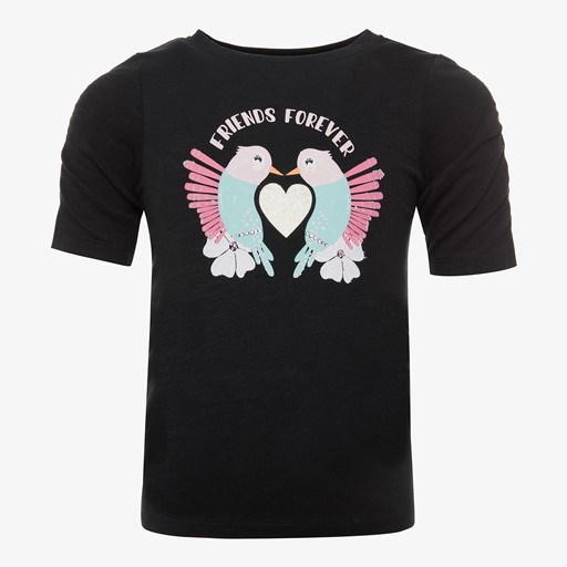 Meisjes T-shirt zwart met vogeltjes