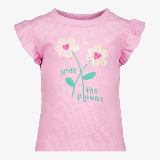 Meisjes T-shirt roze met bloemen