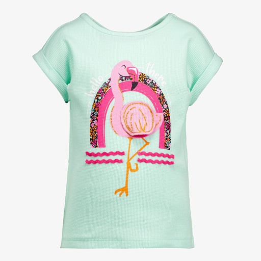 Meisje T-shirt mintgroen met flamingo