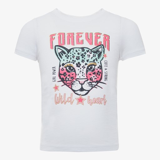 Meisjes T-shirt wit met tijgerkop