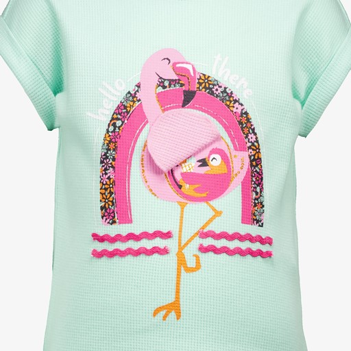 Meisje T-shirt mintgroen met flamingo