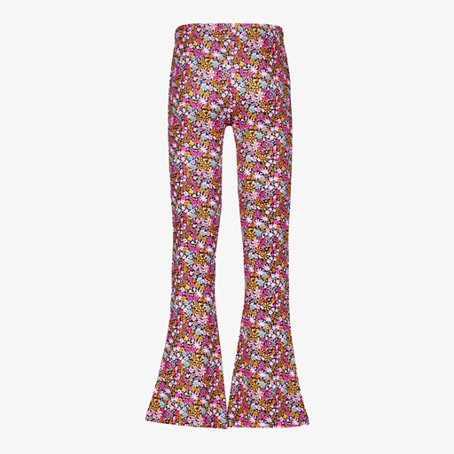 Flared meisjes broek roze met print