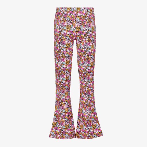 Flared meisjes broek roze met print