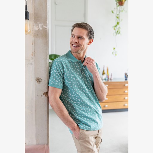 Heren polo met bloemenprint mintgroen