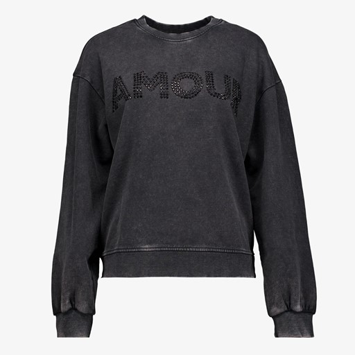 Dames sweater grijs met strass steentjes