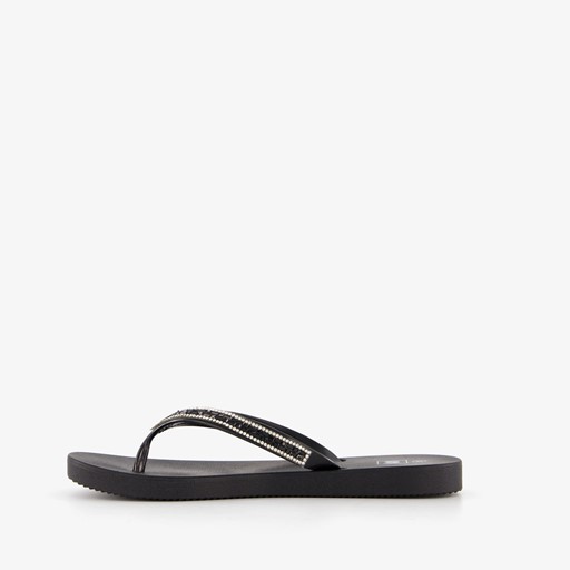 Dames slippers met strass steentjes zwart