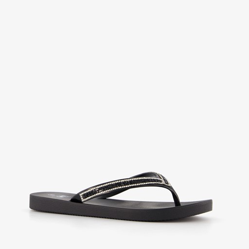 Dames slippers met strass steentjes zwart
