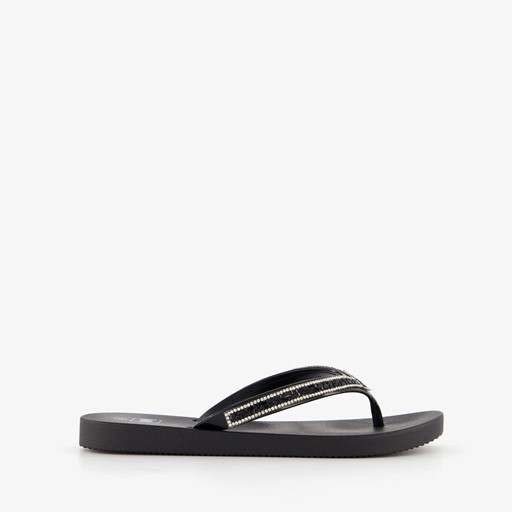 Dames slippers met strass steentjes zwart